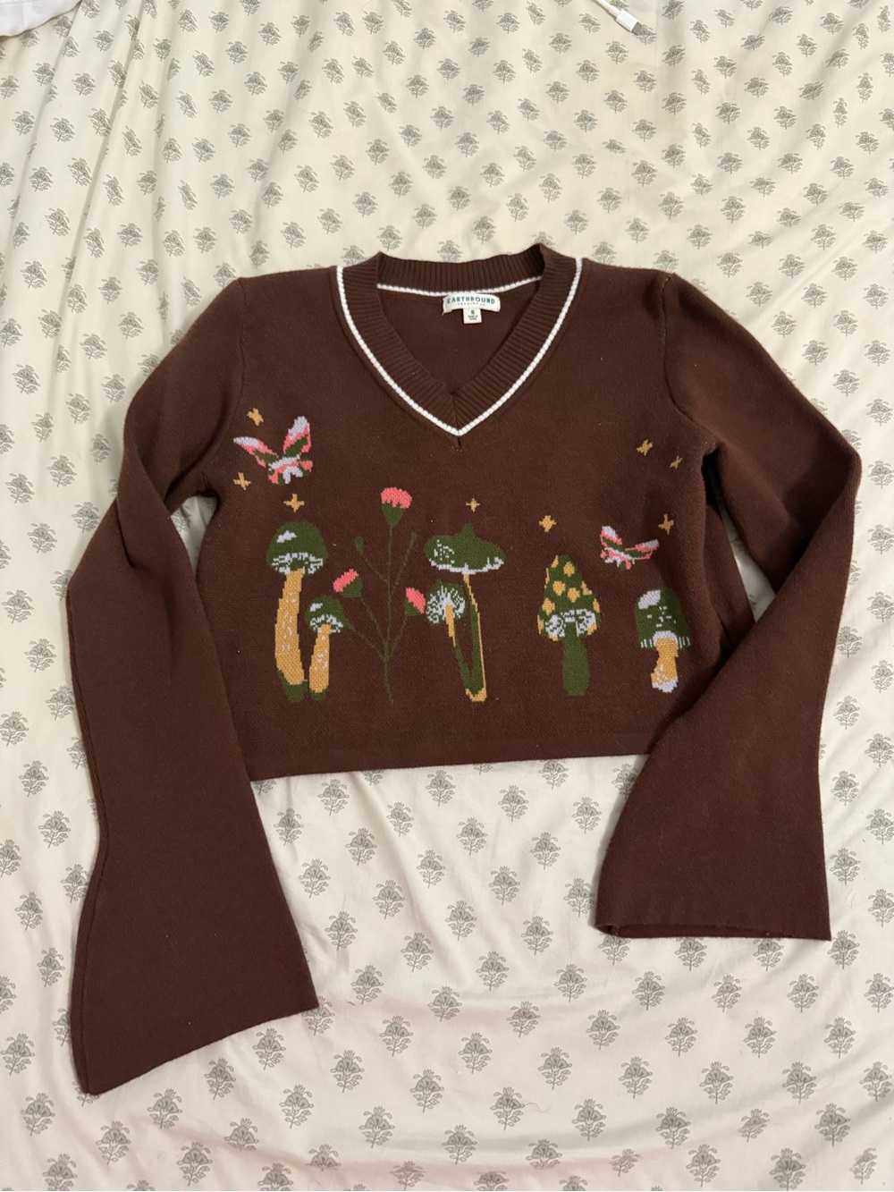 EARTHBOUND Brown V-Neck Sweater with White Stripe Trim
